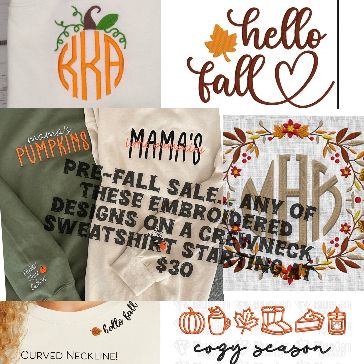 Fall embroidered crewneck sweatshirt